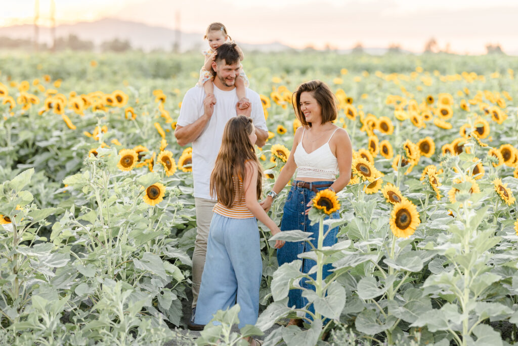family fun in sunflower field
